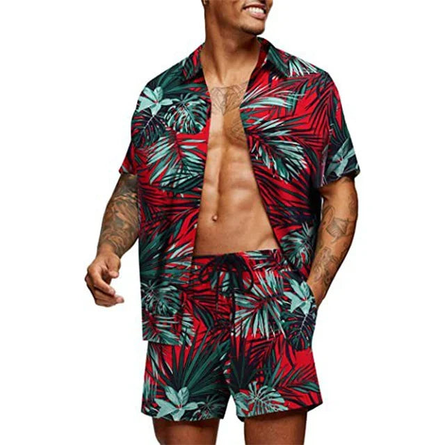 Zwei-teiliger Herren-Set-Kurzärmler-Button-Up-Shirt und passende Shorts-Entspannte Passform-6