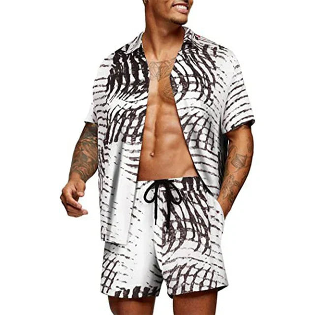  Zwei-teiliger Herren-Set-Kurzärmler-Button-Up-Shirt und passende Shorts-Entspannte Passform-1