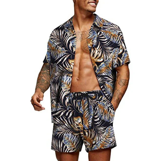  Zwei-teiliger Herren-Set-Kurzärmler-Button-Up-Shirt und passende Shorts-Entspannte Passform-5