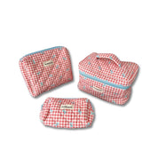 Chloe | Charmantes kariertes Make-up-Täschchen-Set mit Schleifen-Design