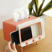 Retro -TV -Tissue -Box -Halter mit Smartphone -Dock - Multifunktionales Gewebeschutz für Heim- und Bürodekoration-1