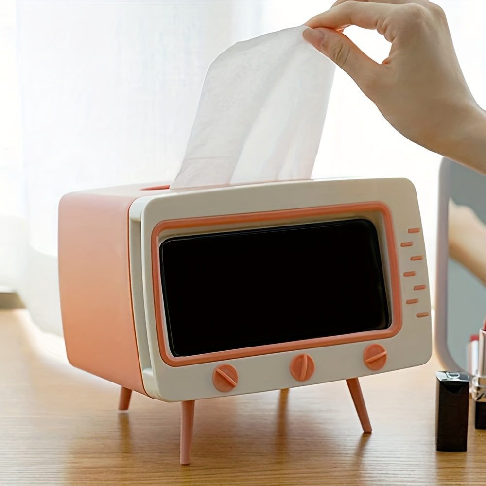 Retro -TV -Tissue -Box -Halter mit Smartphone -Dock - Multifunktionales Gewebeschutz für Heim- und Bürodekoration-5
