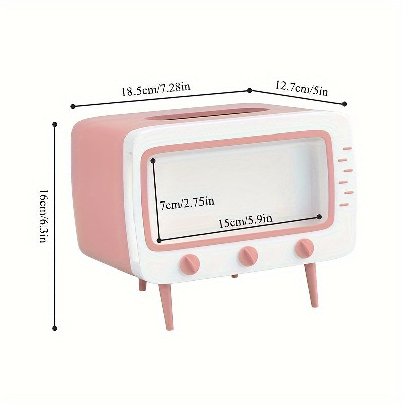 Retro -TV -Tissue -Box -Halter mit Smartphone -Dock - Multifunktionales Gewebeschutz für Heim- und Bürodekoration-3