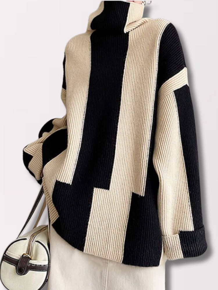 Claire | Großer Pullover mit Hohem Kragen und Farbblockdesign