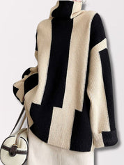 Claire | Großer Pullover mit Hohem Kragen und Farbblockdesign