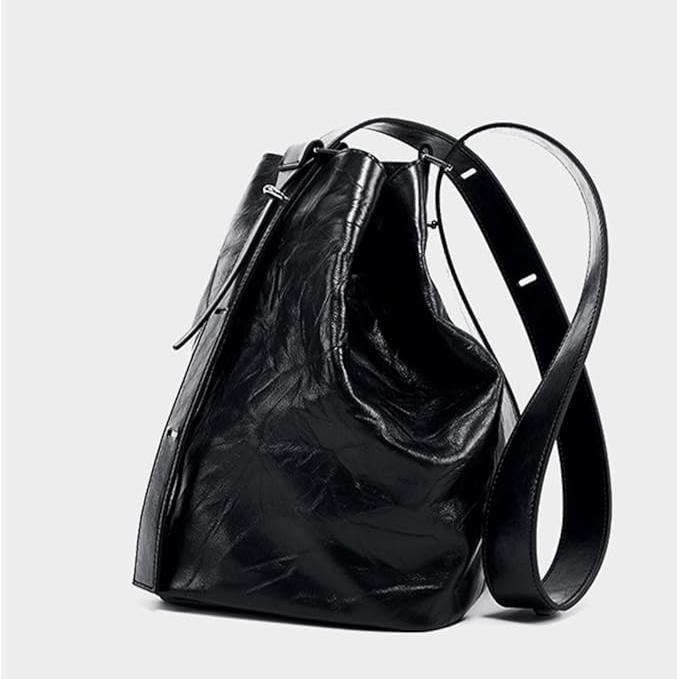 Noah | Echte Leder Geplooide Emmer Crossbody Messenger Tasche