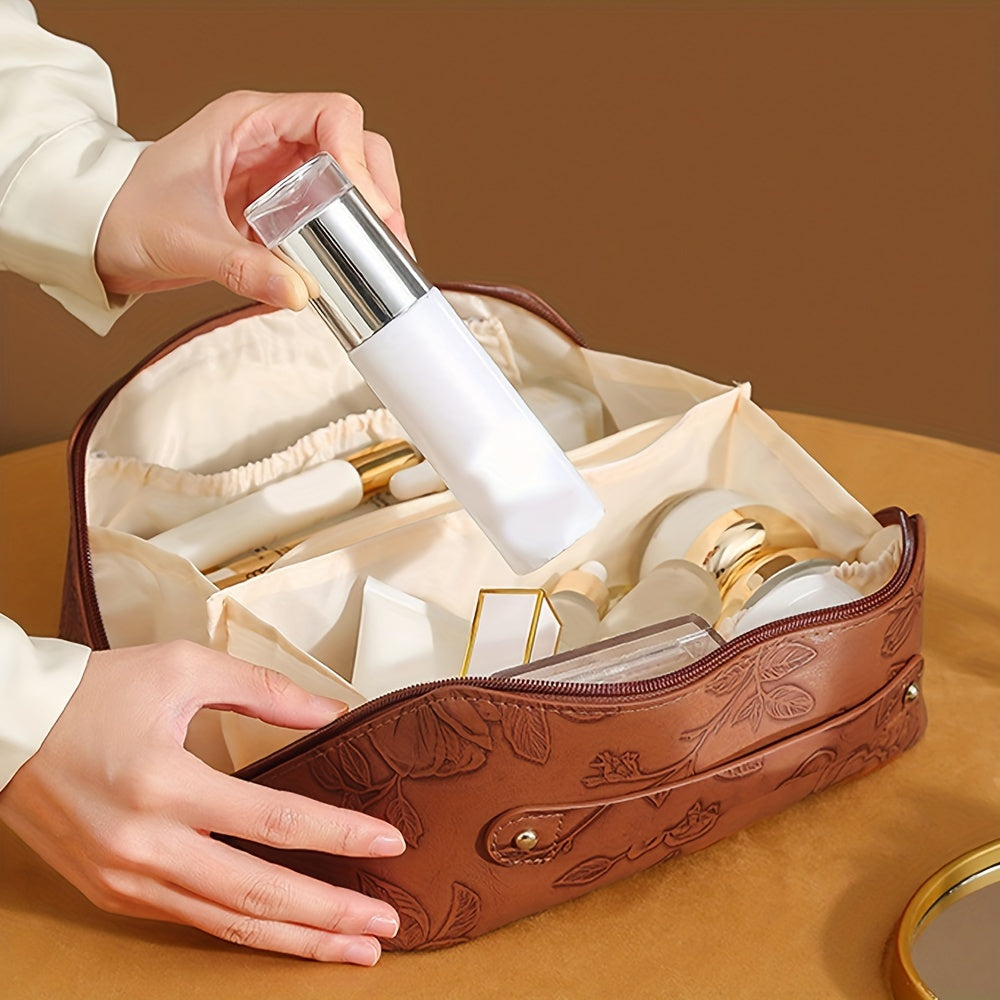 Camila | Floral geprägte und geräumige Aufbewahrungskosmetiktasche