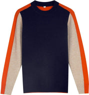 Aquisha | Damenpullover mit Retro-Streifen in Marine und Orange