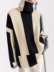 Claire | Großer Pullover mit Hohem Kragen und Farbblockdesign