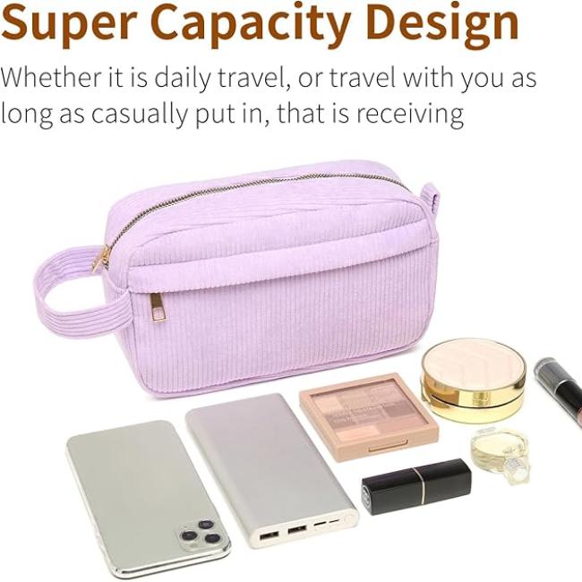 Kamiyah | Weiche Cord-Baumwoll-Kosmetiktasche für Reisen