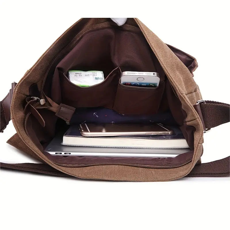 Max | Vintage Canvas Leder Schultertasche für Männer