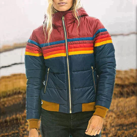 Karina | Modische Retro-Winterjacke für Damen mit Streifenmuster