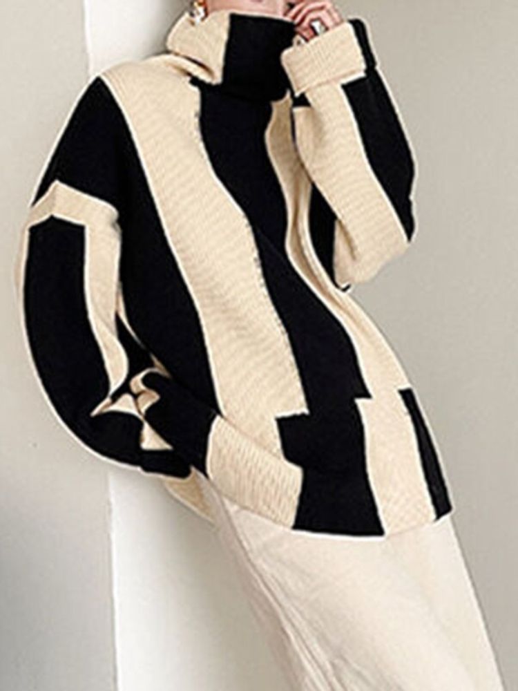 Claire | Großer Pullover mit Hohem Kragen und Farbblockdesign