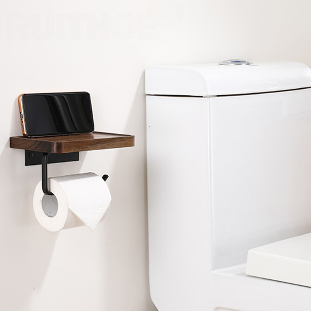  Toilettenpapierhalter Wandhalterung - natürliches Walnuss -Holzbrett mit 304 Edelstahl-3