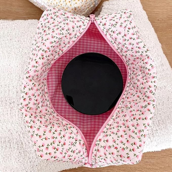 Anika | Baumwoll-Florales gestepptes Makeup Kosmetiktäschchen