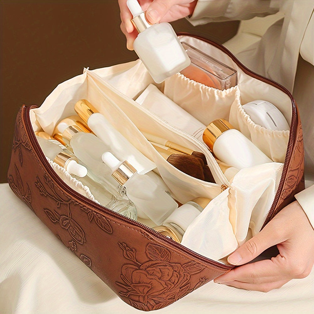 Camila | Floral geprägte und geräumige Aufbewahrungskosmetiktasche