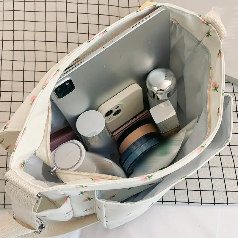 Eva | Damen Blumen Canvas Schultertasche