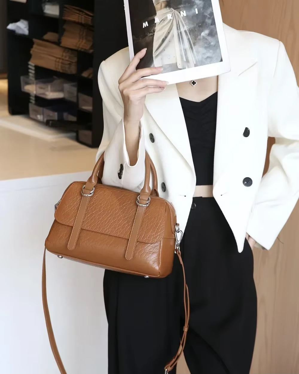 Ella | Damen Elegante Leder Crossbody Sling Handtasche