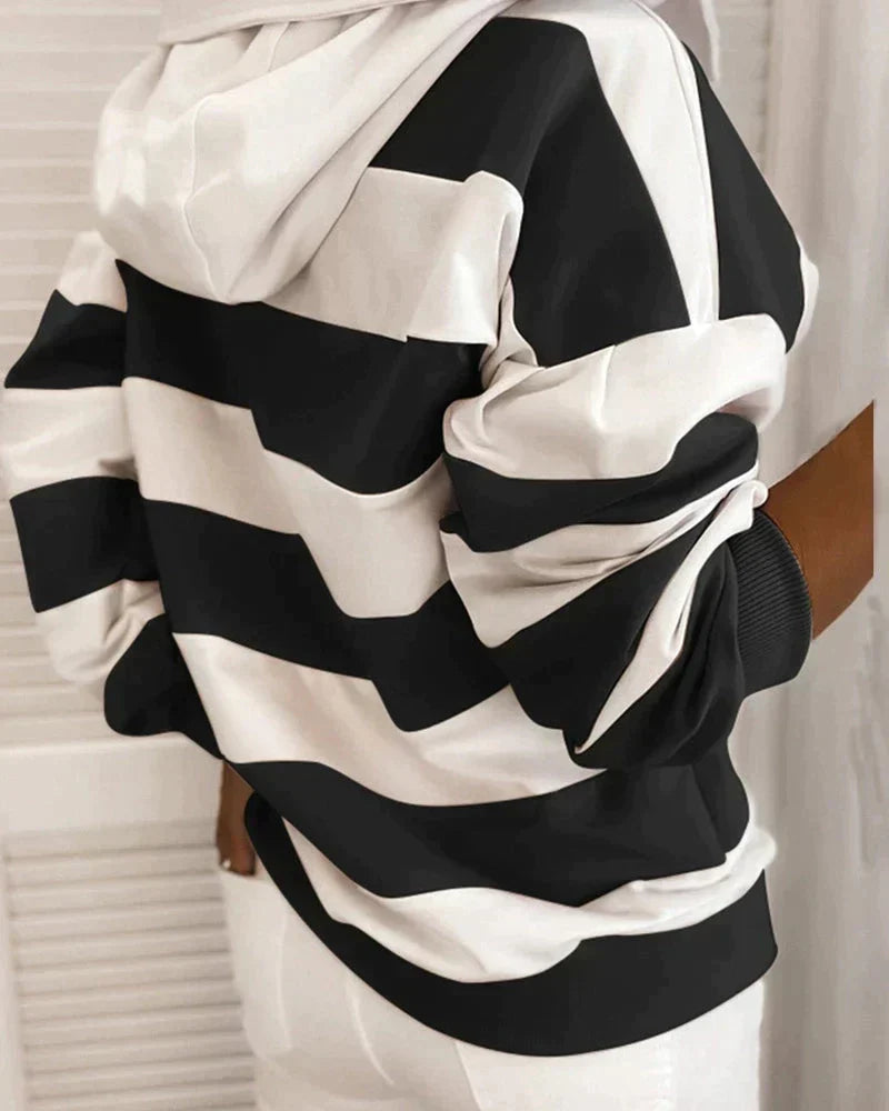 ELKE | Damen Streifenpullover mit Kapuze