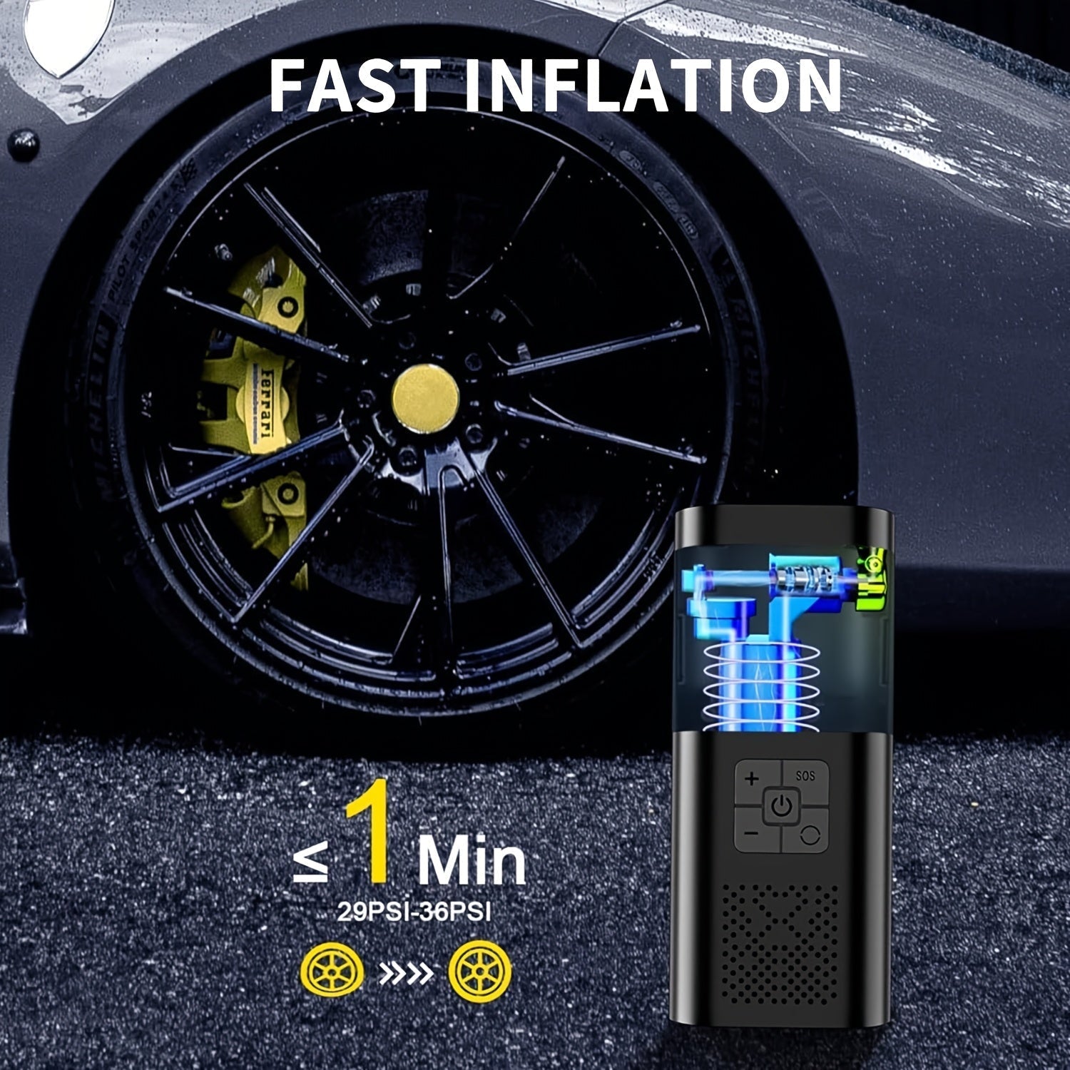 Tragbarer Luftkompressor mit LCD -Bildschirm und LED -Licht - 150 psi -Inflator für Autos, Fahrräder und Sportgeräte-2