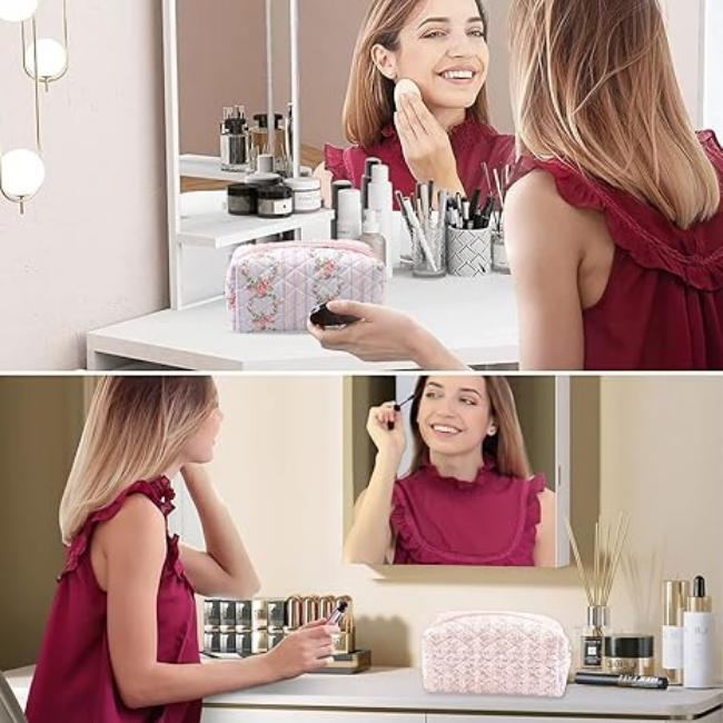 Clara | Gepolsterte gesteppte Blumen-Make-up-Tasche