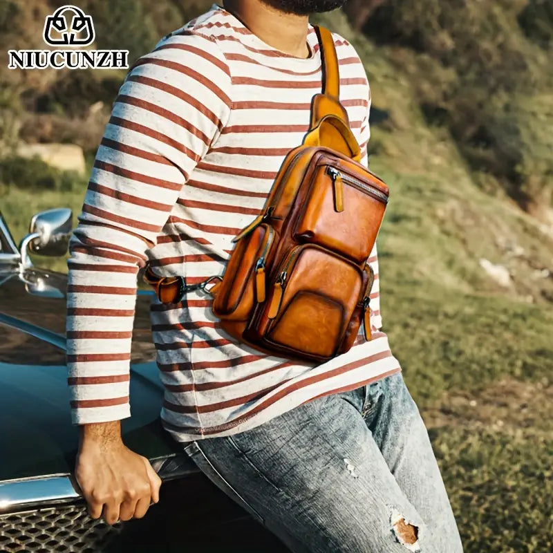 Liam | Vintage Rindsleder Leren Umhängetasche Reisetasche