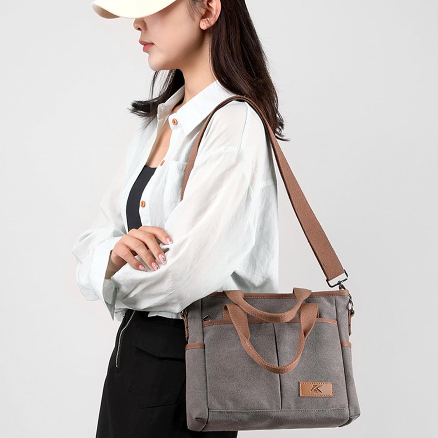 Adriana | Canvas Umhängetäschchen mit mehreren Fächern