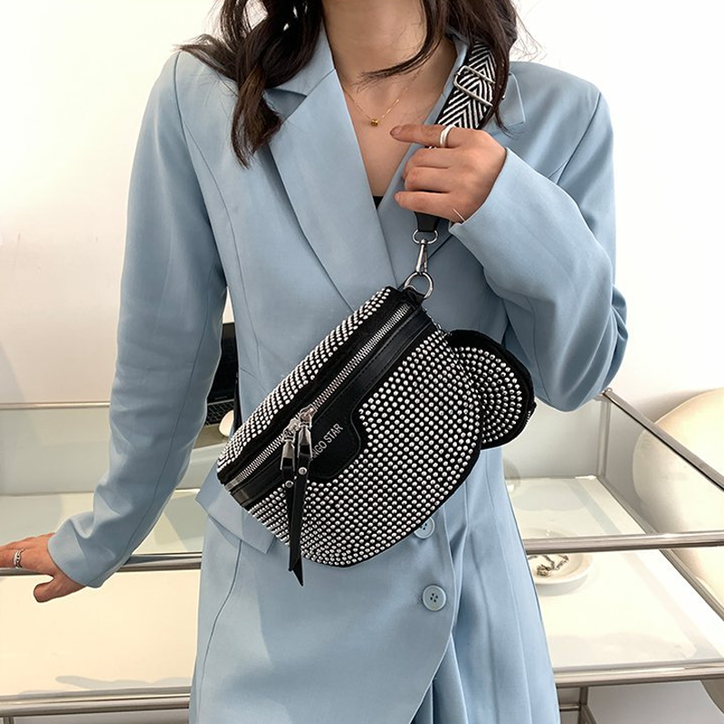 Mila | Stilvolle Strass Damen Hüft- und Schultertasche