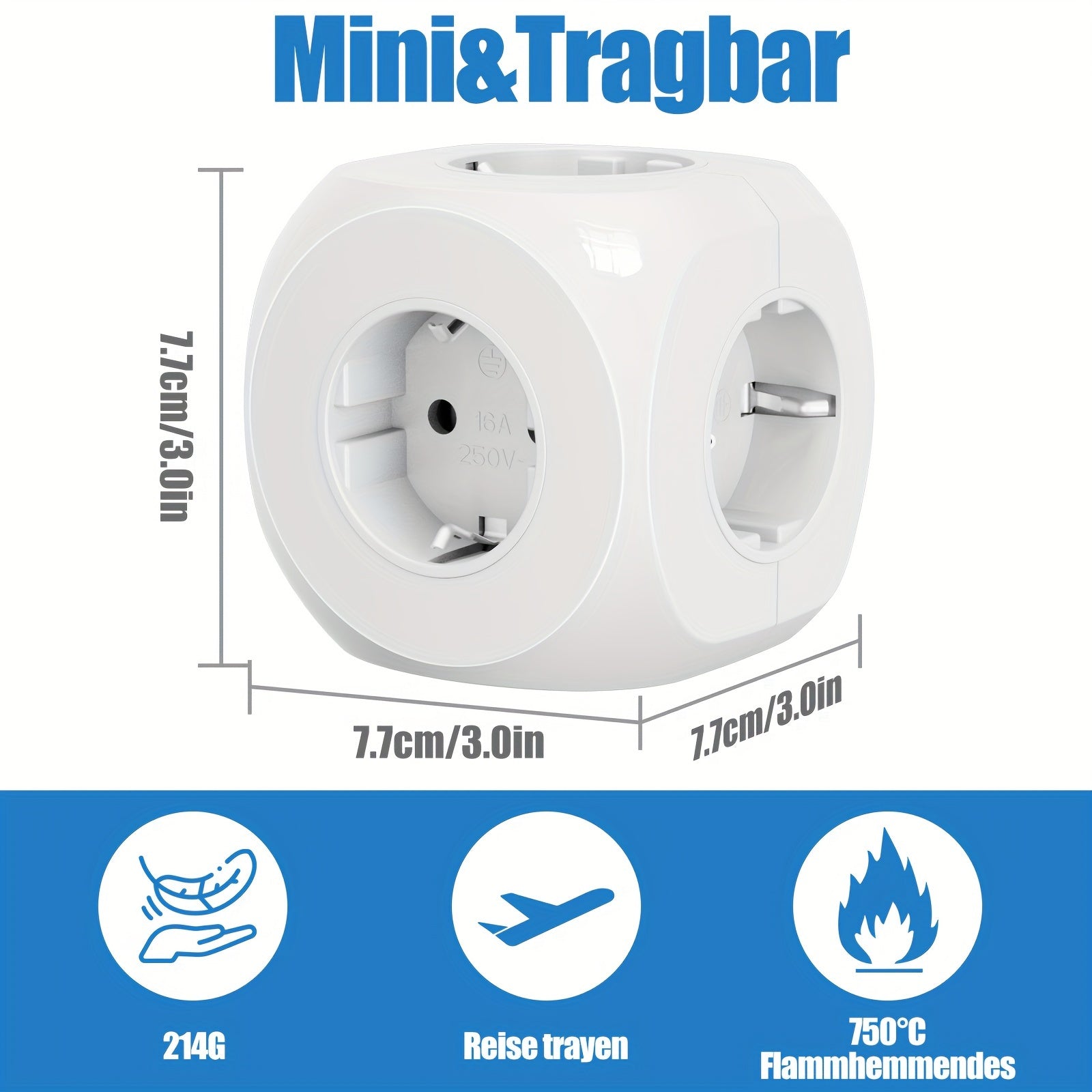 Kompakter tragbarer Leistungssteck -Würfel mit 5 elektrischen Verbindungen - Leicht und sicher für Zuhause, Büro und Reisen-3