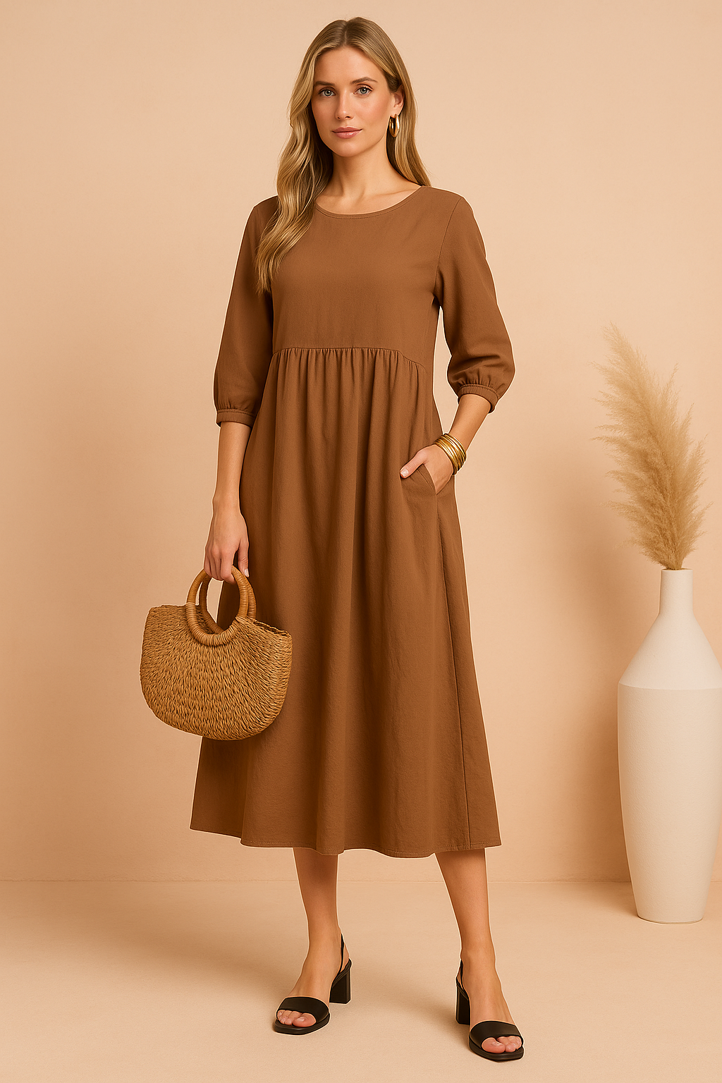 Amabel | Elegantes Midikleid mit 3/4-Ärmeln 3