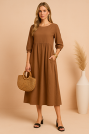 Amabel | Elegantes Midikleid mit 3/4-Ärmeln 3