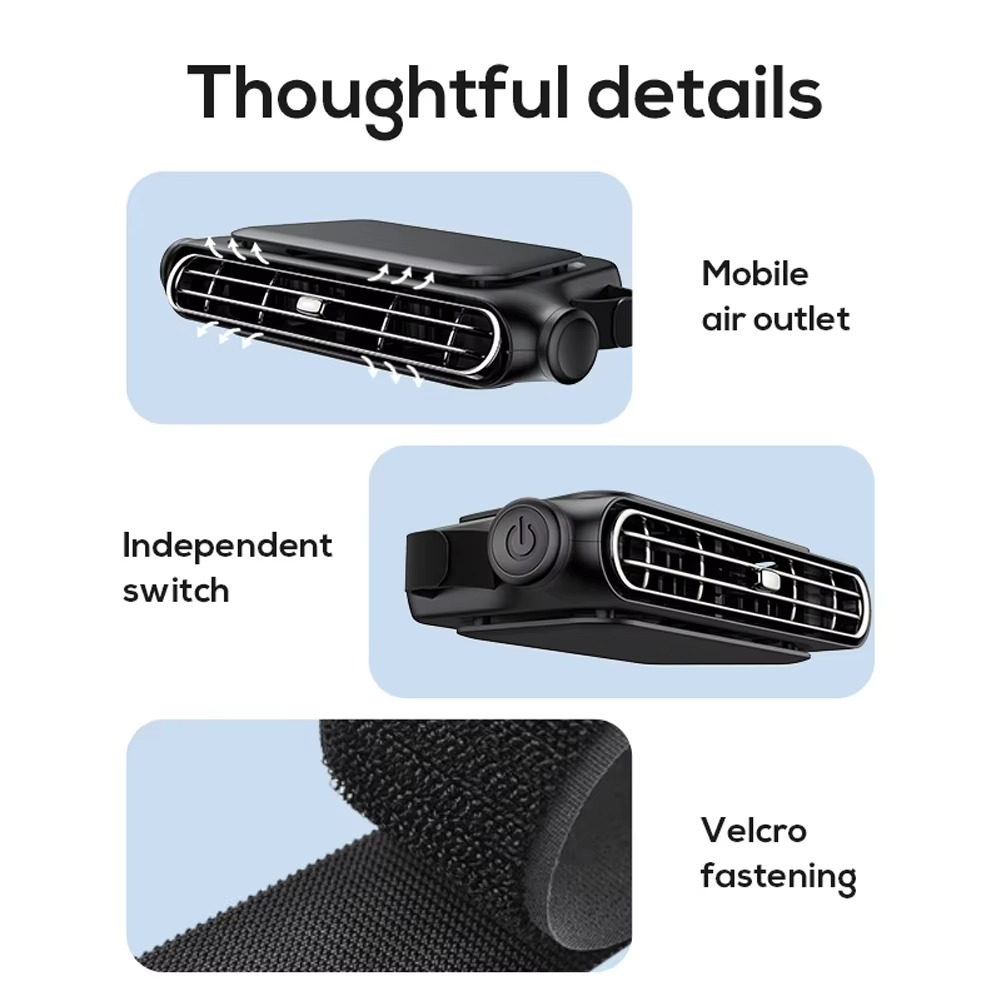 Auto-Kopfstützen-Kühlventilator, 3 Geschwindigkeiten, einstellbar, elektrischer Autositzlüfter, 5 V/2 A, Auto-Rückenlehnenlüfter, Auto-Innenausstattung 6