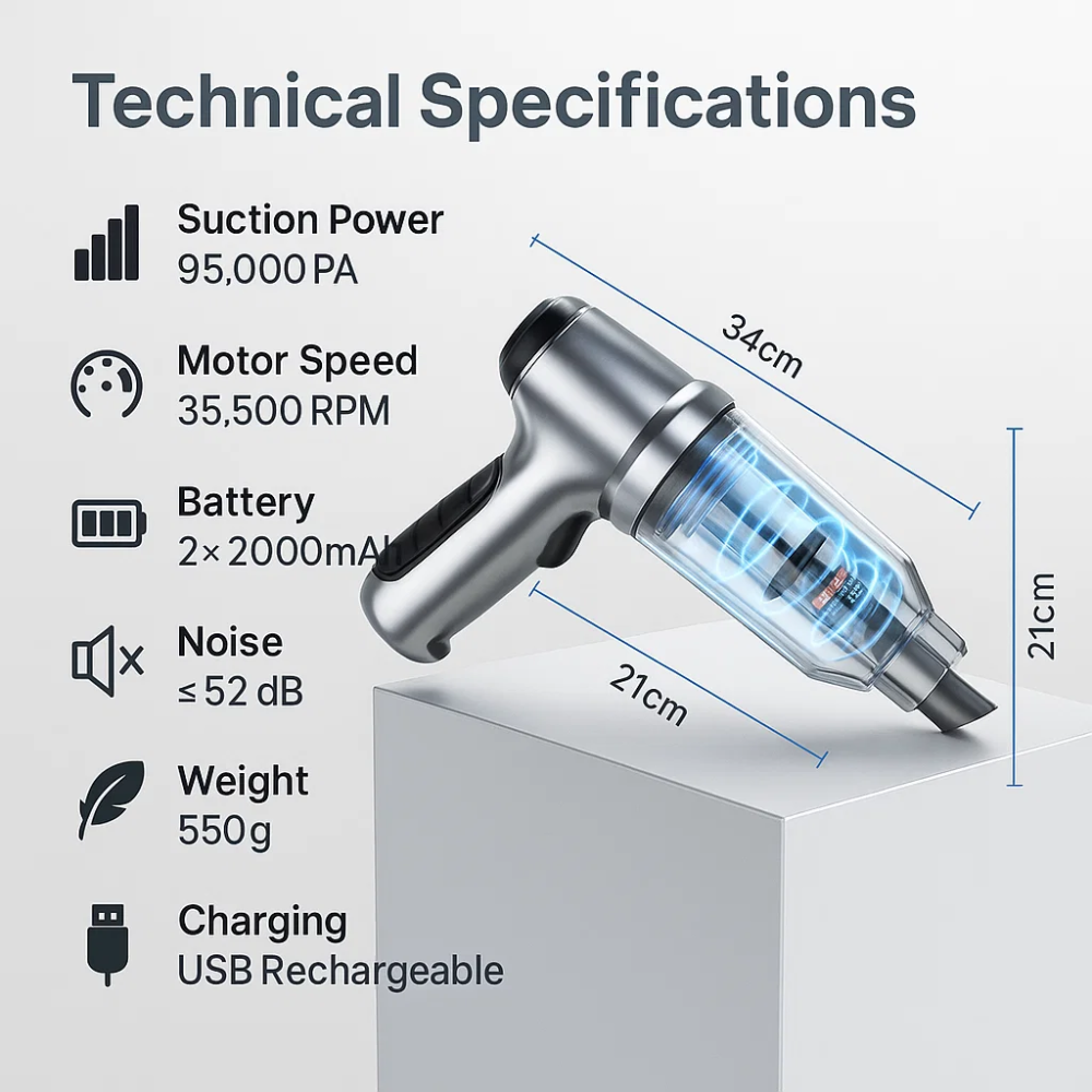 Auto -Staubsauger - leistungsstarker und kompaktes Auto Vac für schnelle Reinigung 6