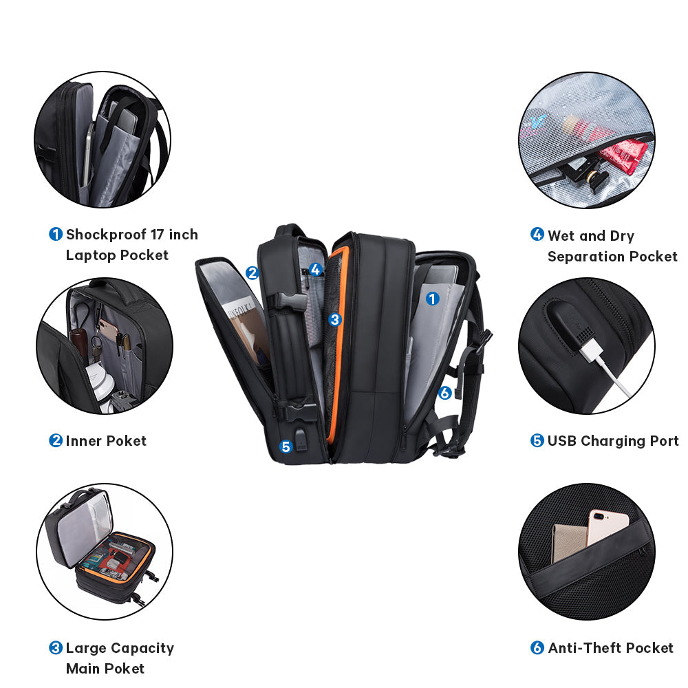 BANGE 35–45 l Reiserucksack, Handgepäck-Rucksack, strapazierfähige, umwandelbare Reisetasche, passend für 17,3-Zoll-Laptops, für Männer und Frauen 1