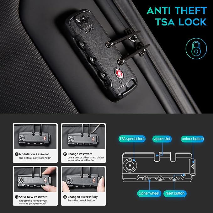 BANGE Anti-Diebstahl-Rucksack mit USB-Ladeanschluss, leichter Business-Rucksack für Männer und Frauen 1