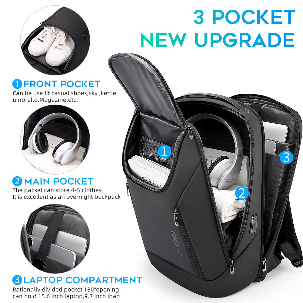 BANGE Business Wasserdichter Rucksack Geeignet für 15,6 Zoll Laptop Rucksack mit USB-Aufladung 2