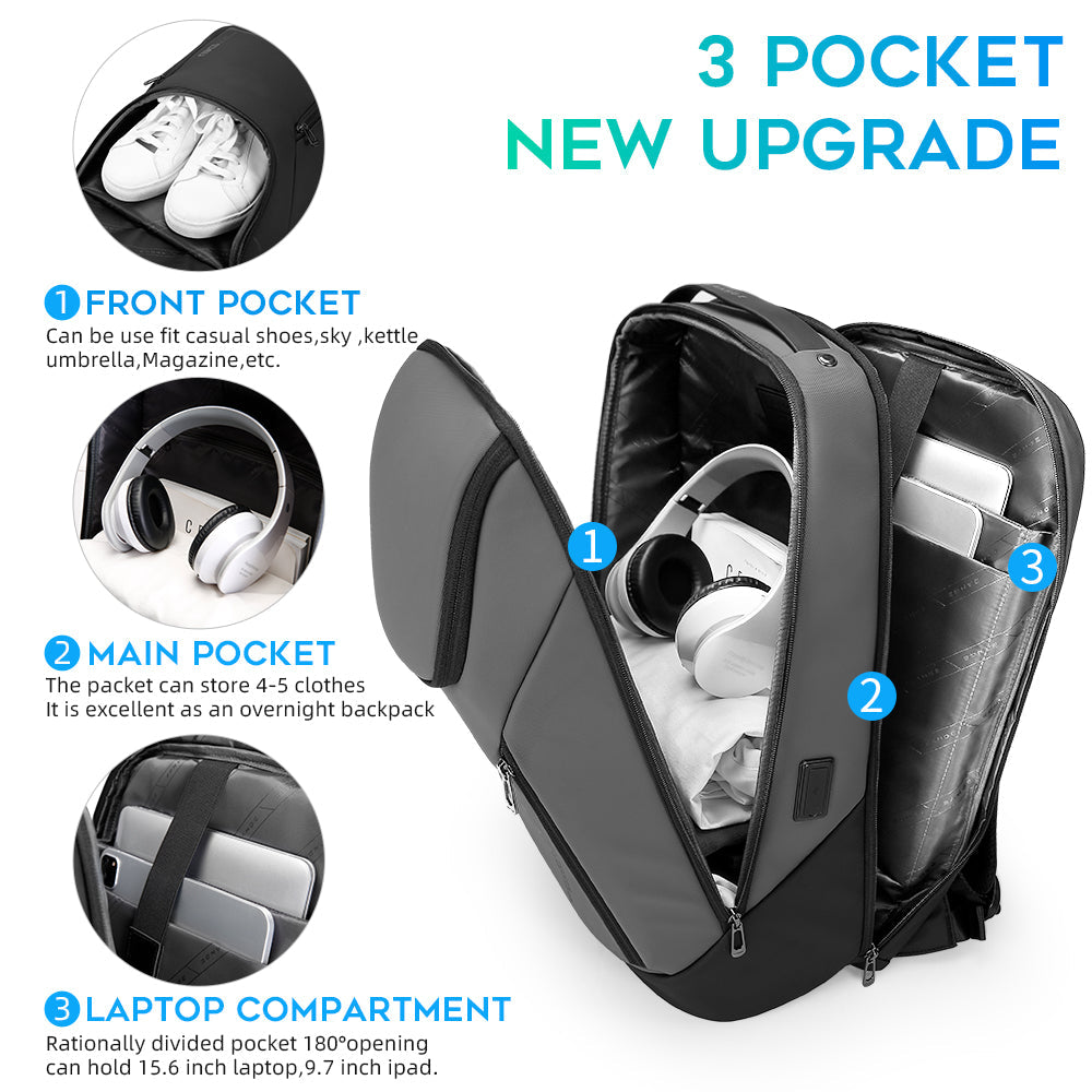 BANGE Business Wasserdichter Rucksack Geeignet für 15,6 Zoll Laptop Rucksack mit USB-Aufladung 8