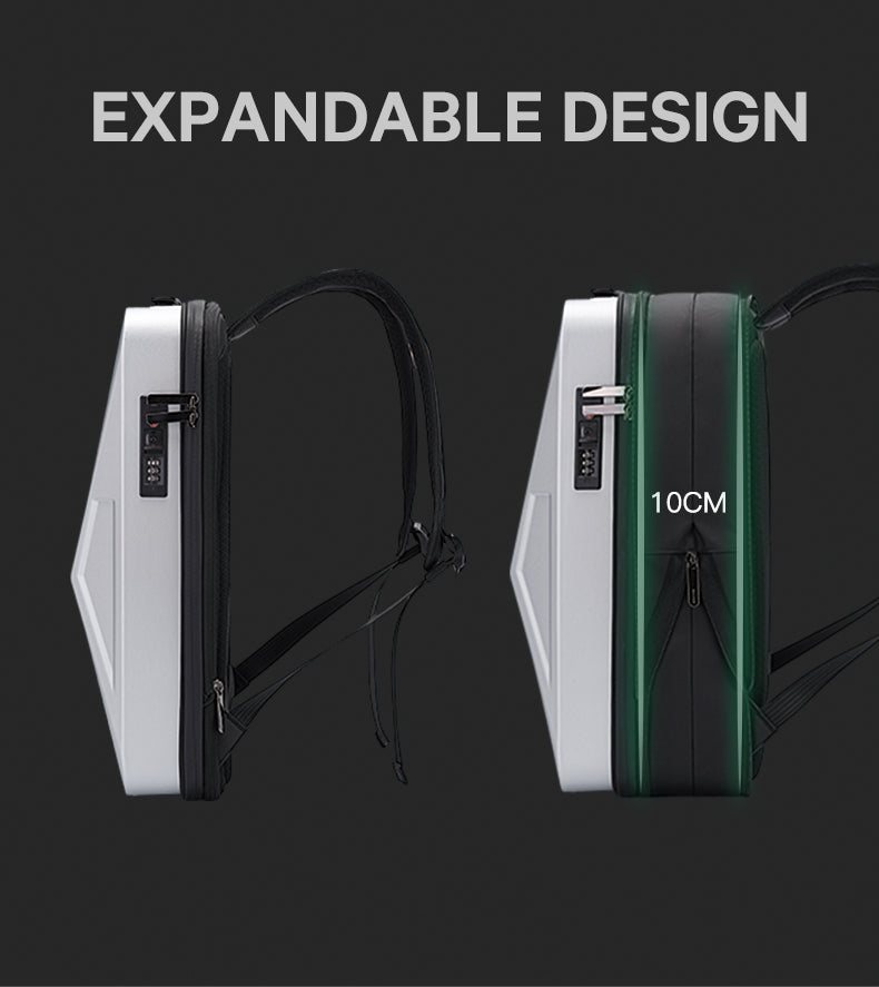 BANGE Erweiterbarer Anti-Diebstahl-Hartschalen-Rucksack mit USB-Anschluss und Organizer 7