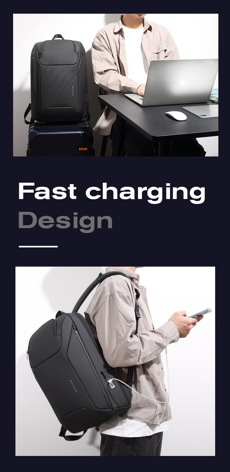 BANGE Minimalistischer Pendler-Business-Rucksack mit USB-Anschluss 7