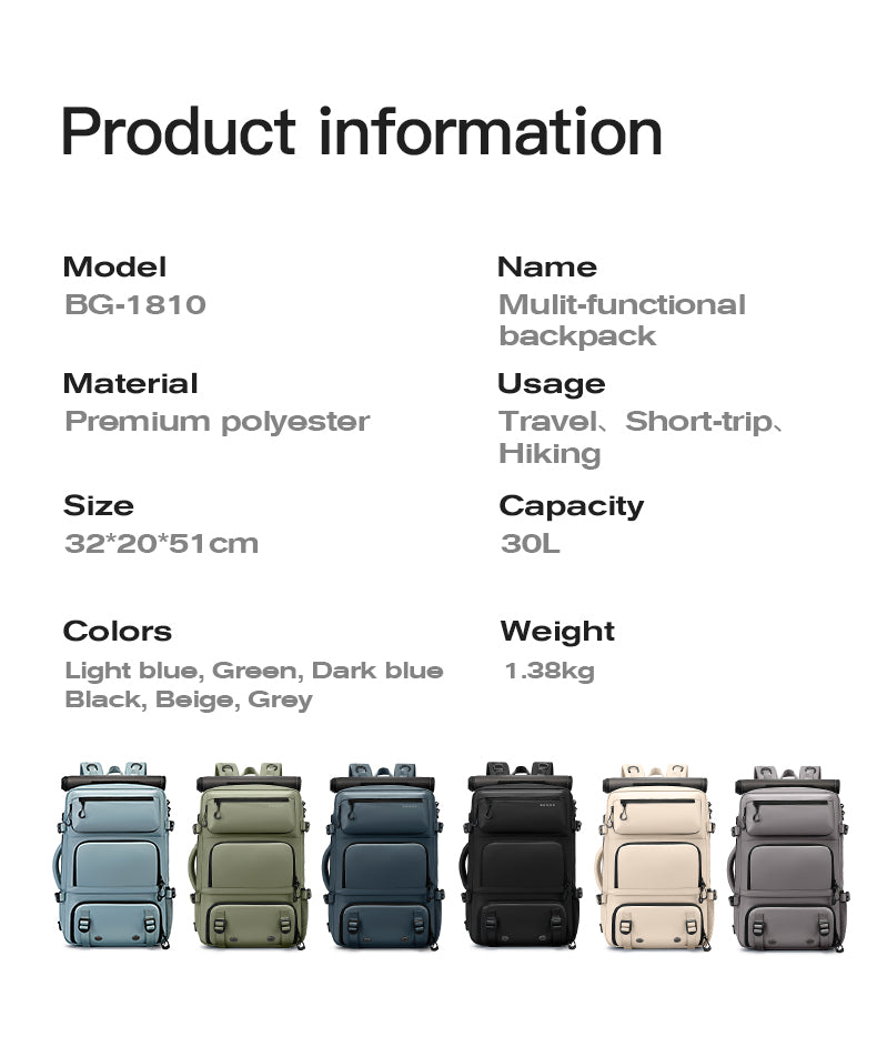 BANGE Multifunktions-Reiserucksack mit abnehmbarem Diebstahlschutz und Schuhfächern 3