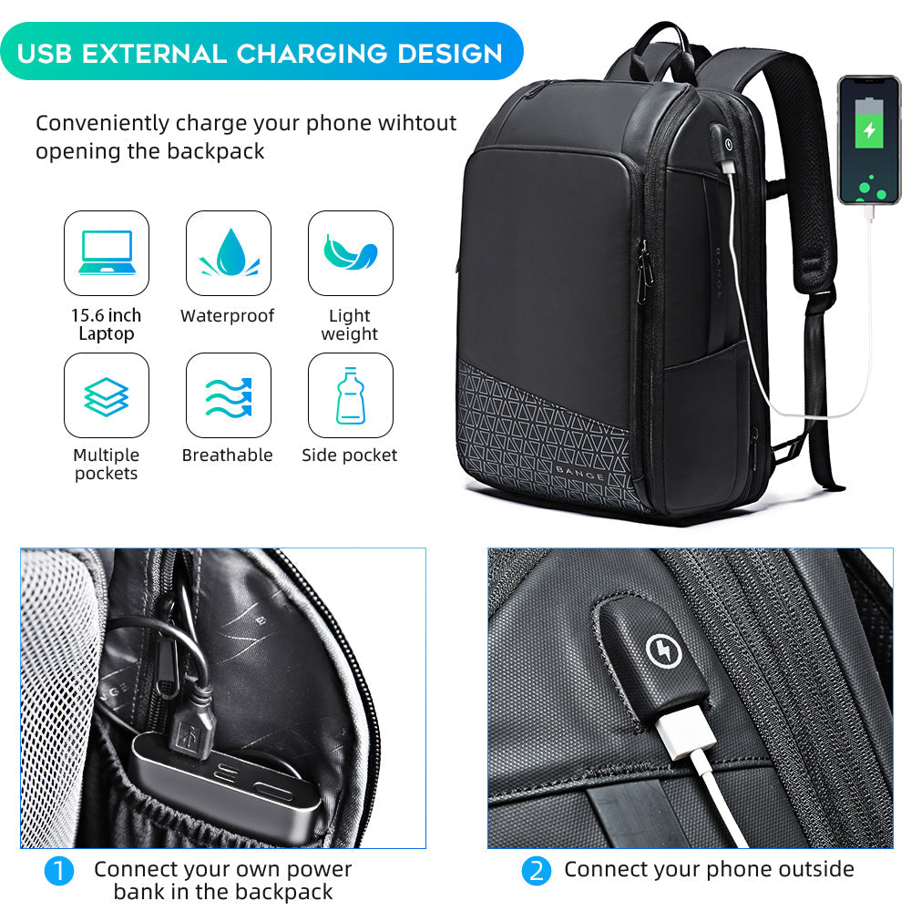 BANGE Reiserucksäcke, Weekender-Handgepäck-Rucksack, wasserdichter Herren-Business-Laptop-Rucksack für 15,6 Zoll 4