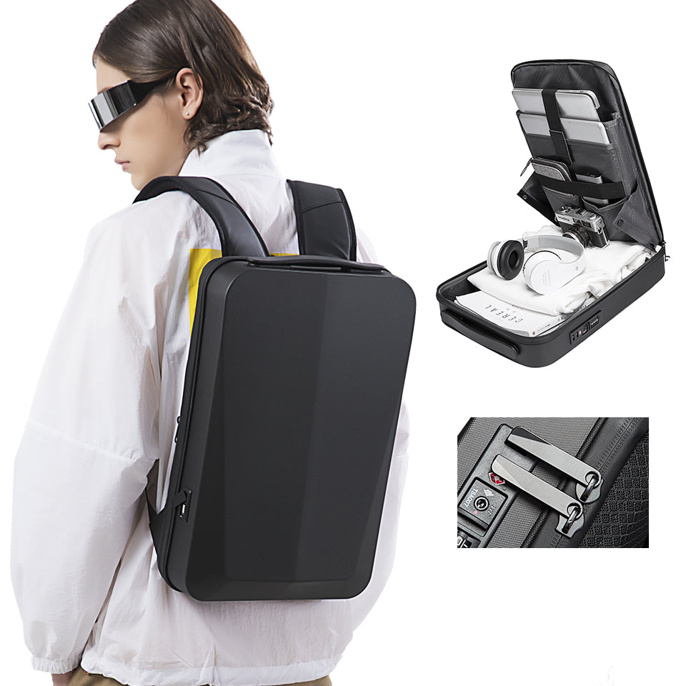 BANGE Tech Diebstahlsicherer Hartschalen-Business-Rucksack mit TSA-Schloss und USB-Ladeanschluss 1