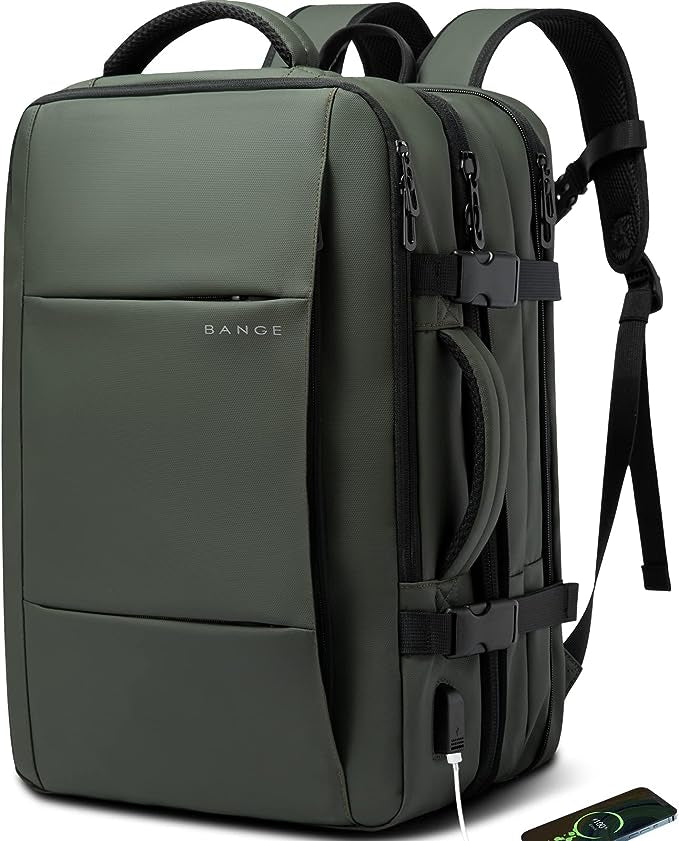 BANGE Weekender-Handgepäck-Rucksack, 45 l erweiterbarer Reiserucksack für Flugzeuge, umwandelbarer Rucksack-Aktenkoffer für unterwegs, wasserabweisender 17,3-Zoll-Laptop-Rucksack für Männer und Frauen … 7