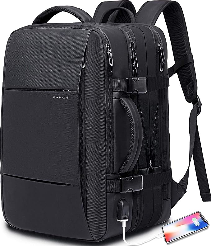 BANGE Weekender-Handgepäck-Rucksack, 45 l erweiterbarer Reiserucksack für Flugzeuge, umwandelbarer Rucksack-Aktenkoffer für unterwegs, wasserabweisender 17,3-Zoll-Laptop-Rucksack für Männer und Frauen … 0