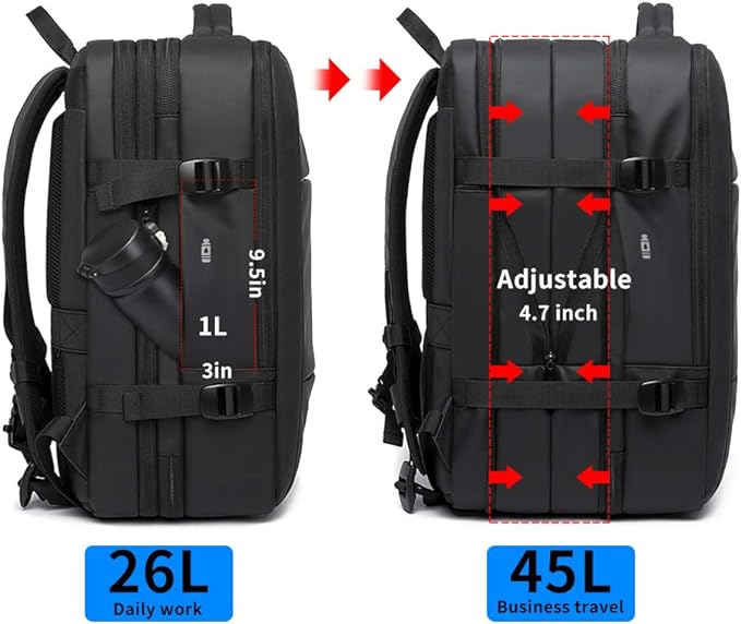 BANGE Weekender-Handgepäck-Rucksack, 45 l erweiterbarer Reiserucksack für Flugzeuge, umwandelbarer Rucksack-Aktenkoffer für unterwegs, wasserabweisender 17,3-Zoll-Laptop-Rucksack für Männer und Frauen … 2