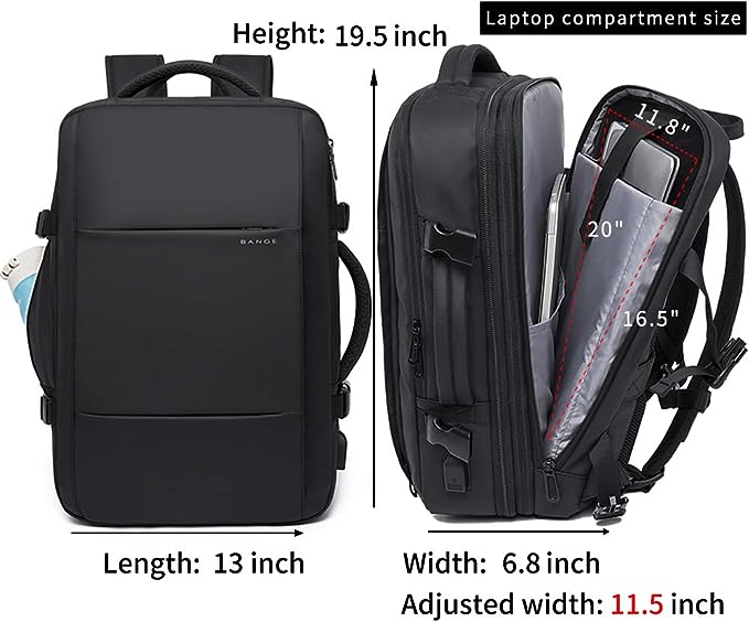 BANGE Weekender-Handgepäck-Rucksack, 45 l erweiterbarer Reiserucksack für Flugzeuge, umwandelbarer Rucksack-Aktenkoffer für unterwegs, wasserabweisender 17,3-Zoll-Laptop-Rucksack für Männer und Frauen … 3