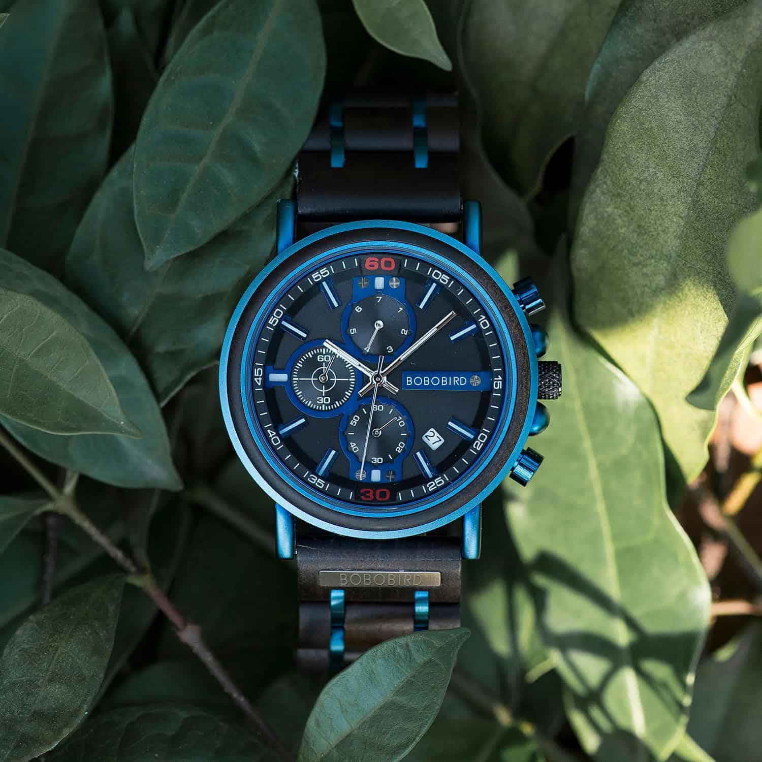 Blaue Holz Chronograph Uhr 2