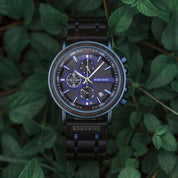 Blaue Holz Chronograph Uhr 3
