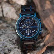 Blaue Holz Chronograph Uhr 4