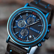 Blaue Holz Chronograph Uhr 5